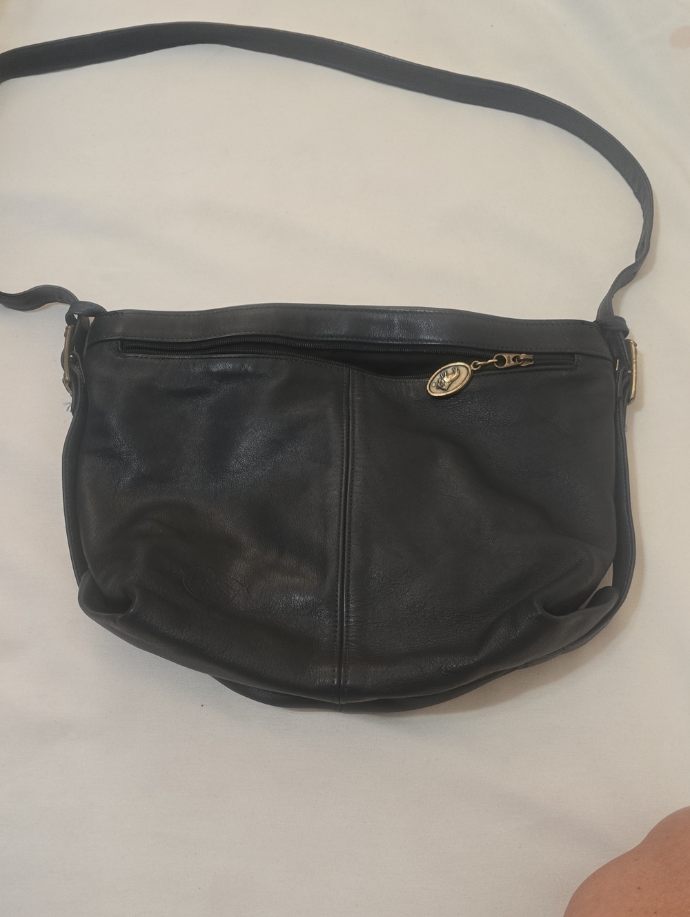 Stone Mountain Navy Blue Leather Shoulder Bag with Gold Accent